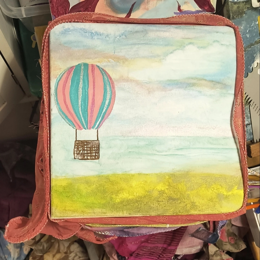 Hand-Painted Hot Air Balloon Canvas Crossbody - Pink & Teal